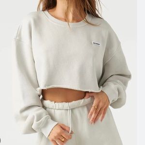 Joah Brown Womens Cut Off Crop Sweatshirt Sz S/M Gray Oversized French Terry